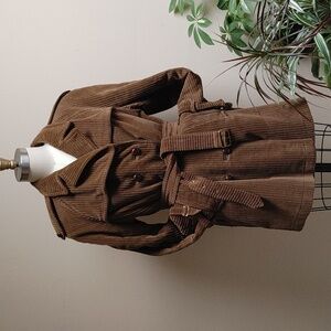 Vintage Brown Corduroy Short Trench Coat Qiult and Wool Lined Size S/M